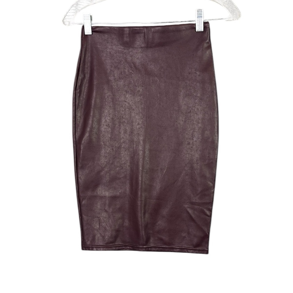 Ten by Babaton Knee-Length Pencil Skirt XXS Burgundy Vegan Leather High Rise